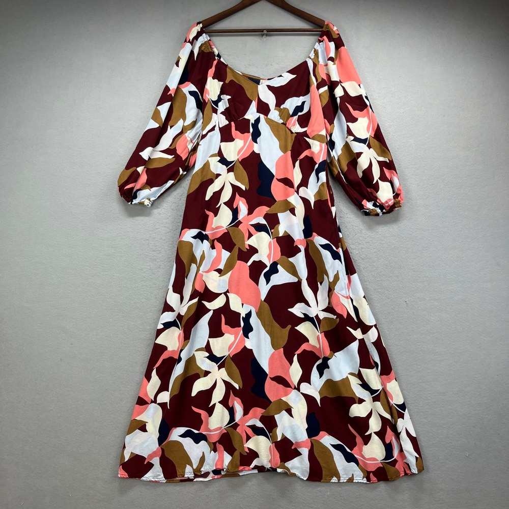 A New Day Dress Womens XL Multicolor Floral Leaf Rayon Maxi Boho Cottagecore